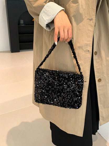Lightweight, Business Casual Rhinestone Decor Bucket Bag Mini Drawstring Design, Clear Bag Faux Pearl Bag Evening Bag, Dinner Bag Glamorous, Elegant, Exquisite, Quiet Luxury Rhinestone For Party Girl