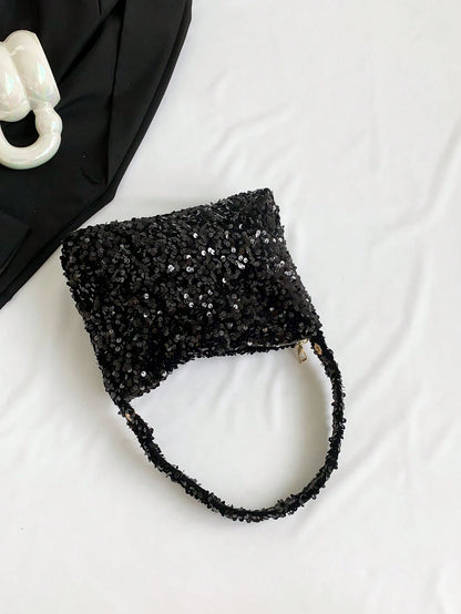 Lightweight, Business Casual Rhinestone Decor Bucket Bag Mini Drawstring Design, Clear Bag Faux Pearl Bag Evening Bag, Dinner Bag Glamorous, Elegant, Exquisite, Quiet Luxury Rhinestone For Party Girl