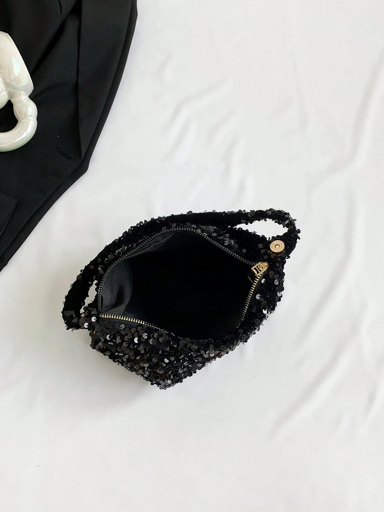 Lightweight, Business Casual Rhinestone Decor Bucket Bag Mini Drawstring Design, Clear Bag Faux Pearl Bag Evening Bag, Dinner Bag Glamorous, Elegant, Exquisite, Quiet Luxury Rhinestone For Party Girl