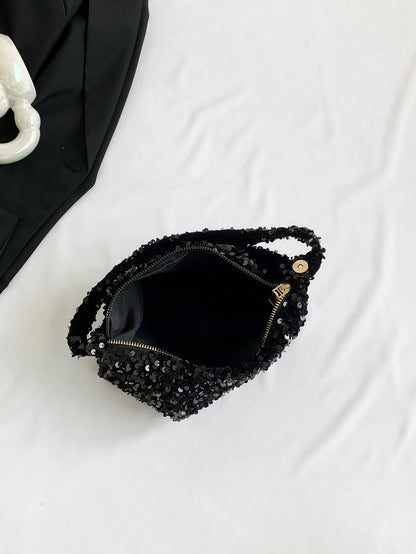 Lightweight, Business Casual Rhinestone Decor Bucket Bag Mini Drawstring Design, Clear Bag Faux Pearl Bag Evening Bag, Dinner Bag Glamorous, Elegant, Exquisite, Quiet Luxury Rhinestone For Party Girl