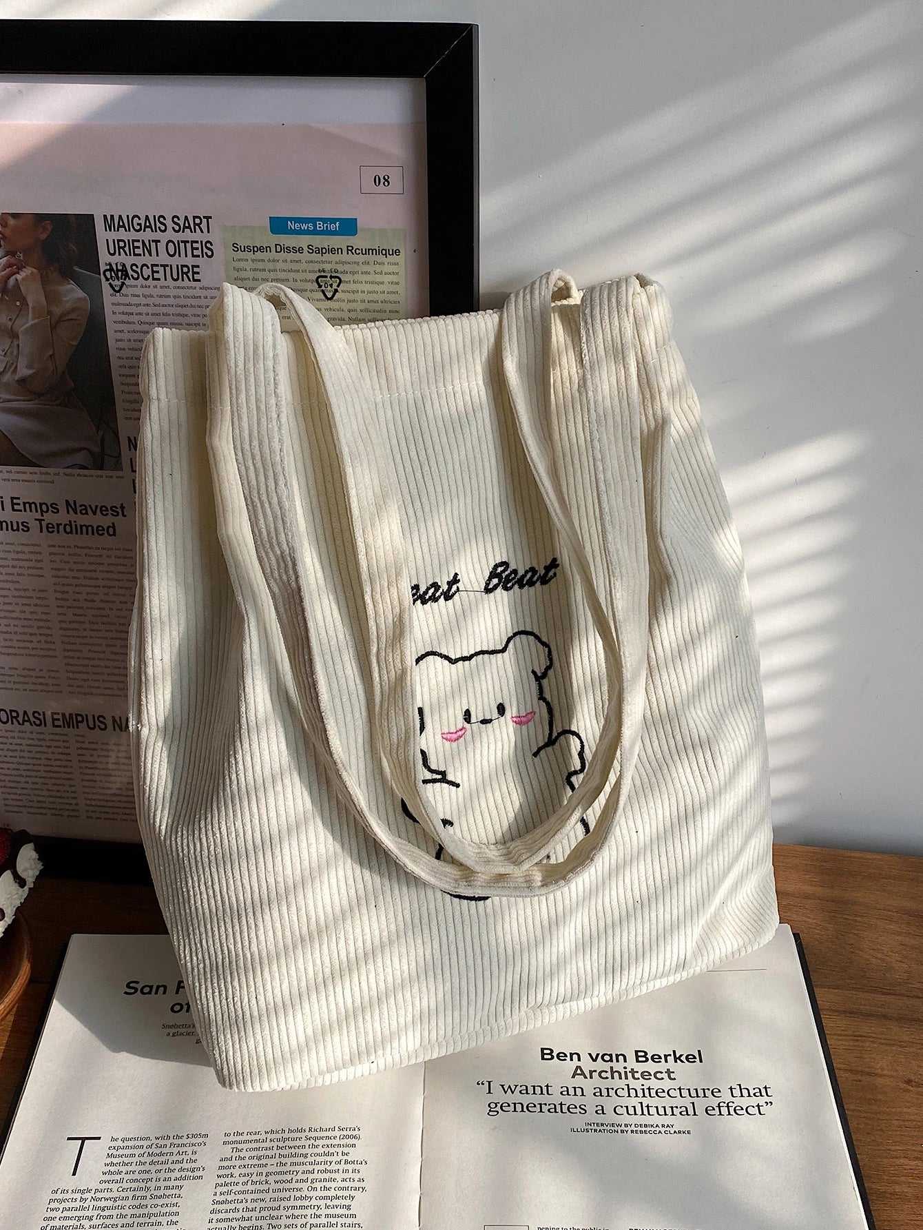 Lightweight,Business Casual Letter & Cartoon Bear Embroidery Corduroy Square Bag For Teen Girls Women College Students,Rookies & White-Collar Workers Perfect For Office,College,Work,Business,Commute