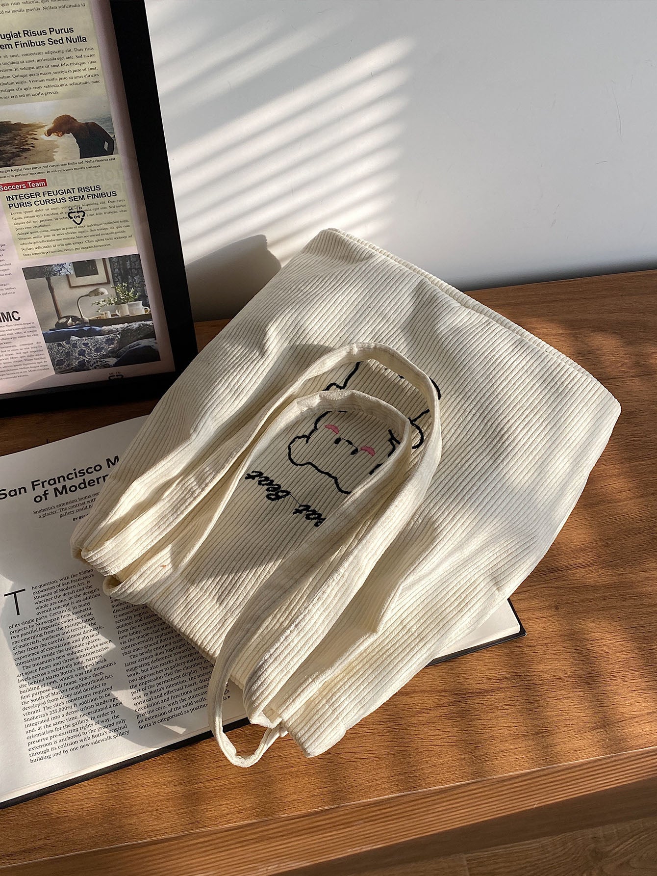 Lightweight,Business Casual Letter & Cartoon Bear Embroidery Corduroy Square Bag For Teen Girls Women College Students,Rookies & White-Collar Workers Perfect For Office,College,Work,Business,Commute