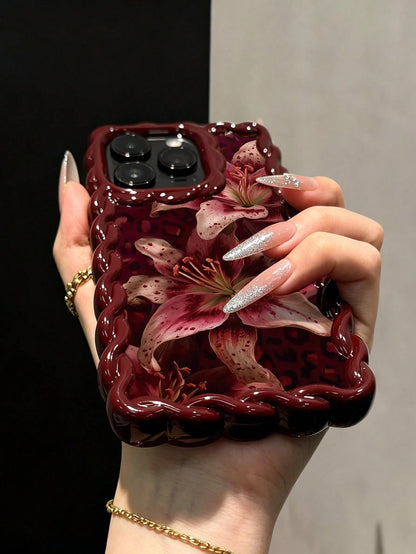 Lily Leopard Print Colorful Flat Printed Burgundy Twisted Soft Shell Phone Case Compatible With IP17/IP17PROMAX/IPhone16/IPhone16Pro/IPhone16ProMax/IPhone15/XR/7P8P/P12ProMax/P13ProMax/P14ProMax/P13/P
