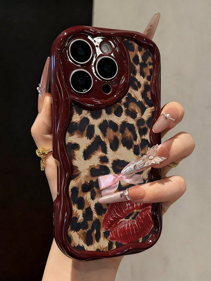 Lily Leopard Print Colorful Flat Printed Burgundy Twisted Soft Shell Phone Case Compatible With IP17/IP17PROMAX/IPhone16/IPhone16Pro/IPhone16ProMax/IPhone15/XR/7P8P/P12ProMax/P13ProMax/P14ProMax/P13/P