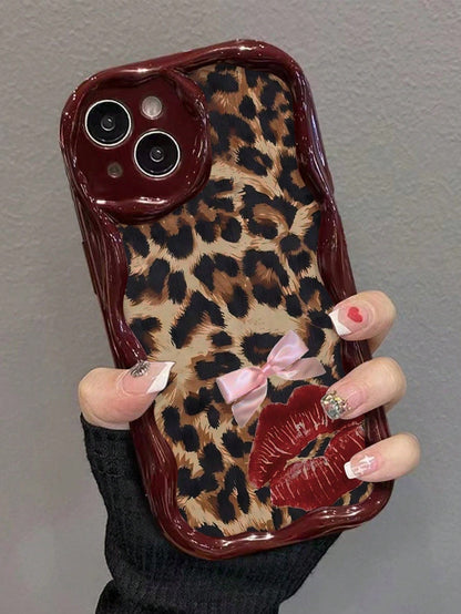 Lily Leopard Print Colorful Flat Printed Burgundy Twisted Soft Shell Phone Case Compatible With IP17/IP17PROMAX/IPhone16/IPhone16Pro/IPhone16ProMax/IPhone15/XR/7P8P/P12ProMax/P13ProMax/P14ProMax/P13/P