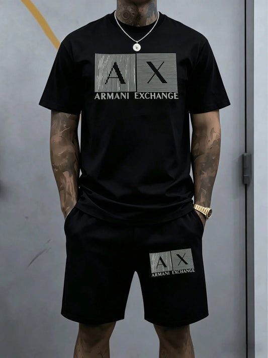 Linear Geometric Pattern Symbolizing Modern Sophisticated Identity Represents Urban Luxury Lifestyle 2Pcs Shorts Set Summer Men Wear