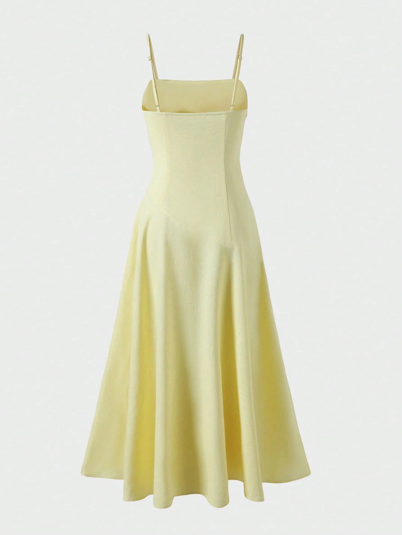 Linen Casual Vacation Dress, Solid Color Slim Fit Linen Spaghetti Strap Dress For Beach Travel Elegant Summer Yellow