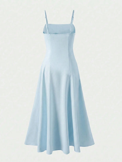 Linen Vacation Beach Travel Style Solid Color Linen Casual Slim Fit Spaghetti Strap Dress Elegant Summer, Resort Wear, Effortless Style