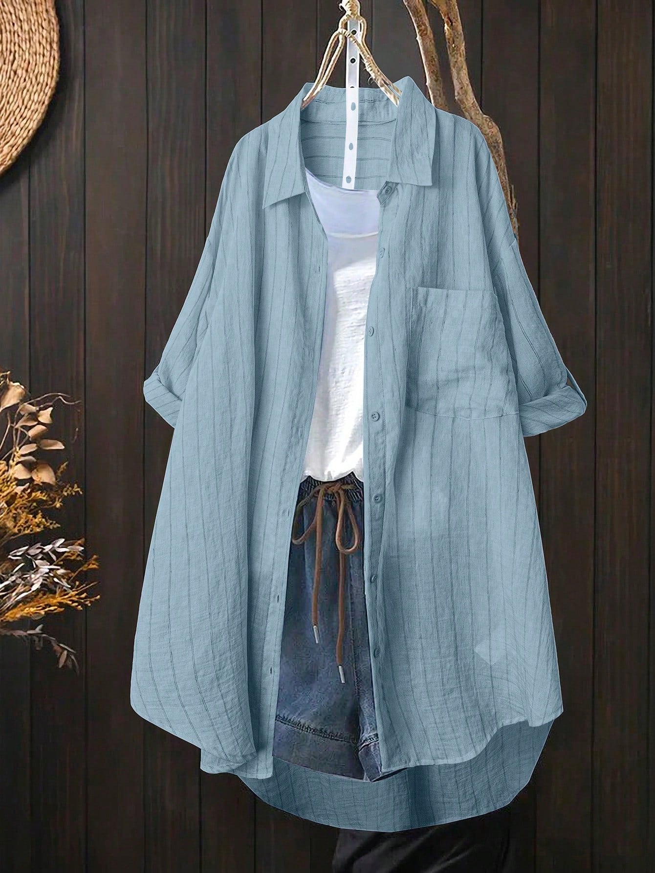 Linhara Plus Size Striped Loose Casual Long Sleeve Shirt Fall Cloth For Women