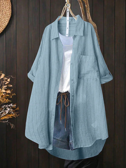 Linhara Plus Size Striped Loose Casual Long Sleeve Shirt Fall Cloth For Women