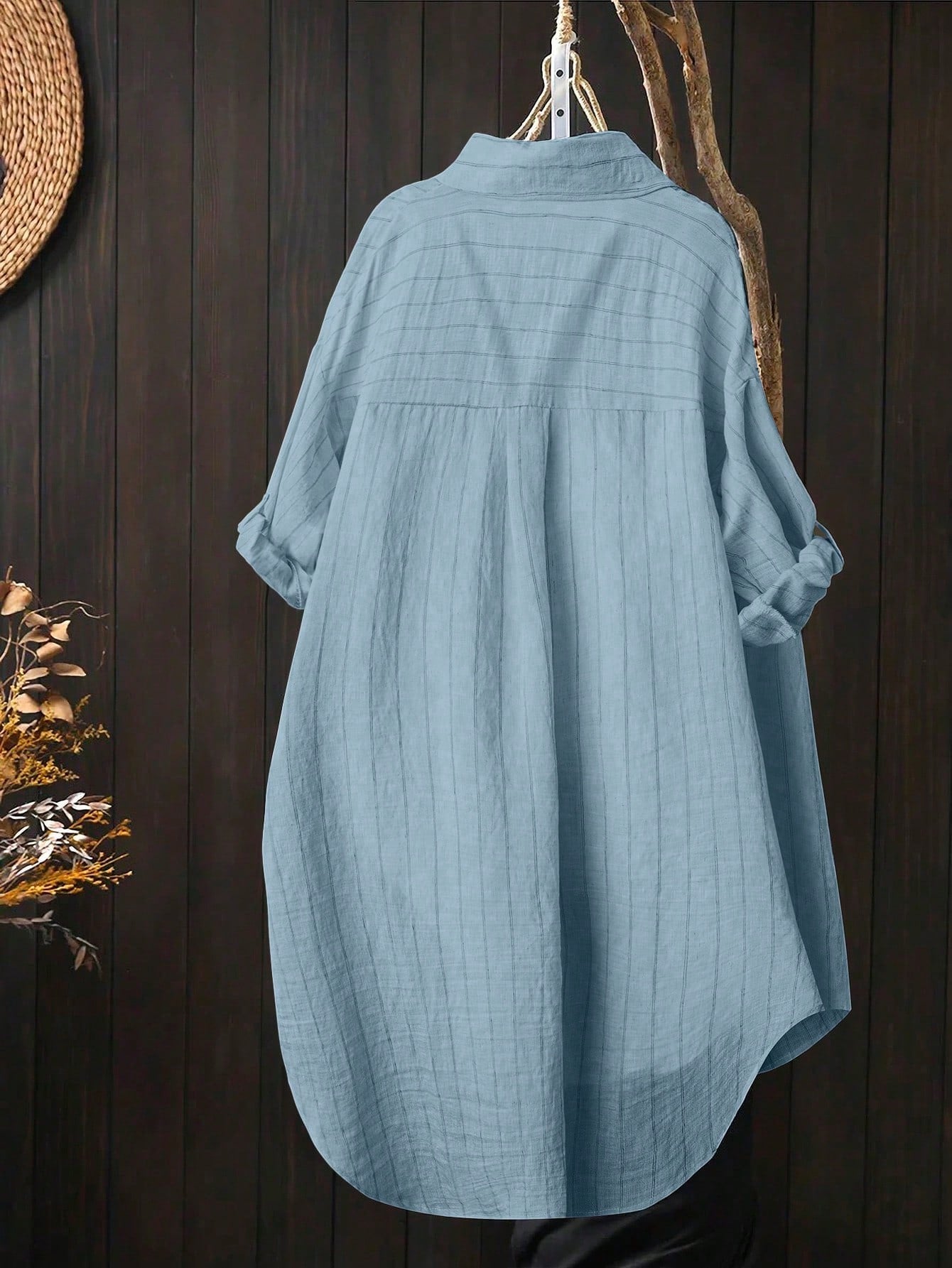 Linhara Plus Size Striped Loose Casual Long Sleeve Shirt Fall Cloth For Women