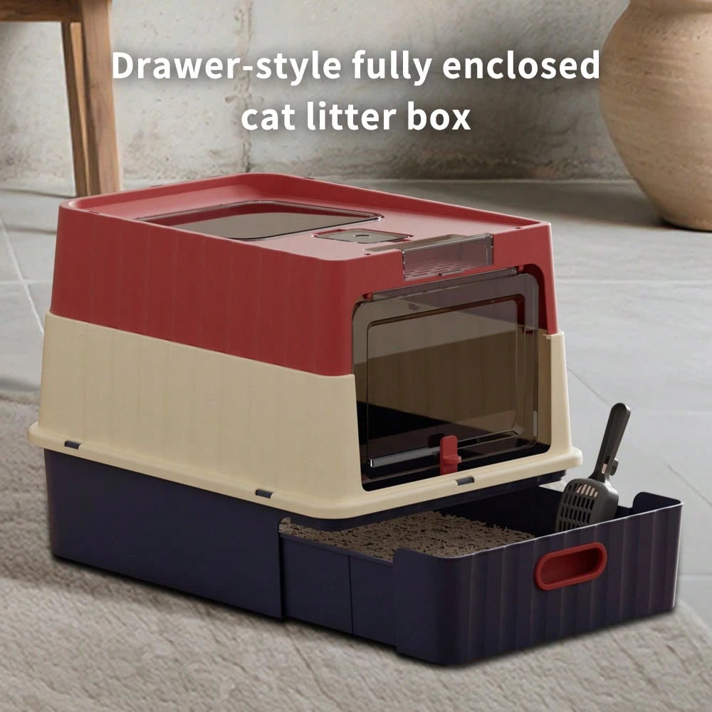 Litter Box Cat Shovel For Cats Up To 10Kg Large Cat Litter Box With Scoop And Drawer, Portable Foldable Cat Litter Box, Furniture For Cats, Indoor Kittens, Pet Toilet