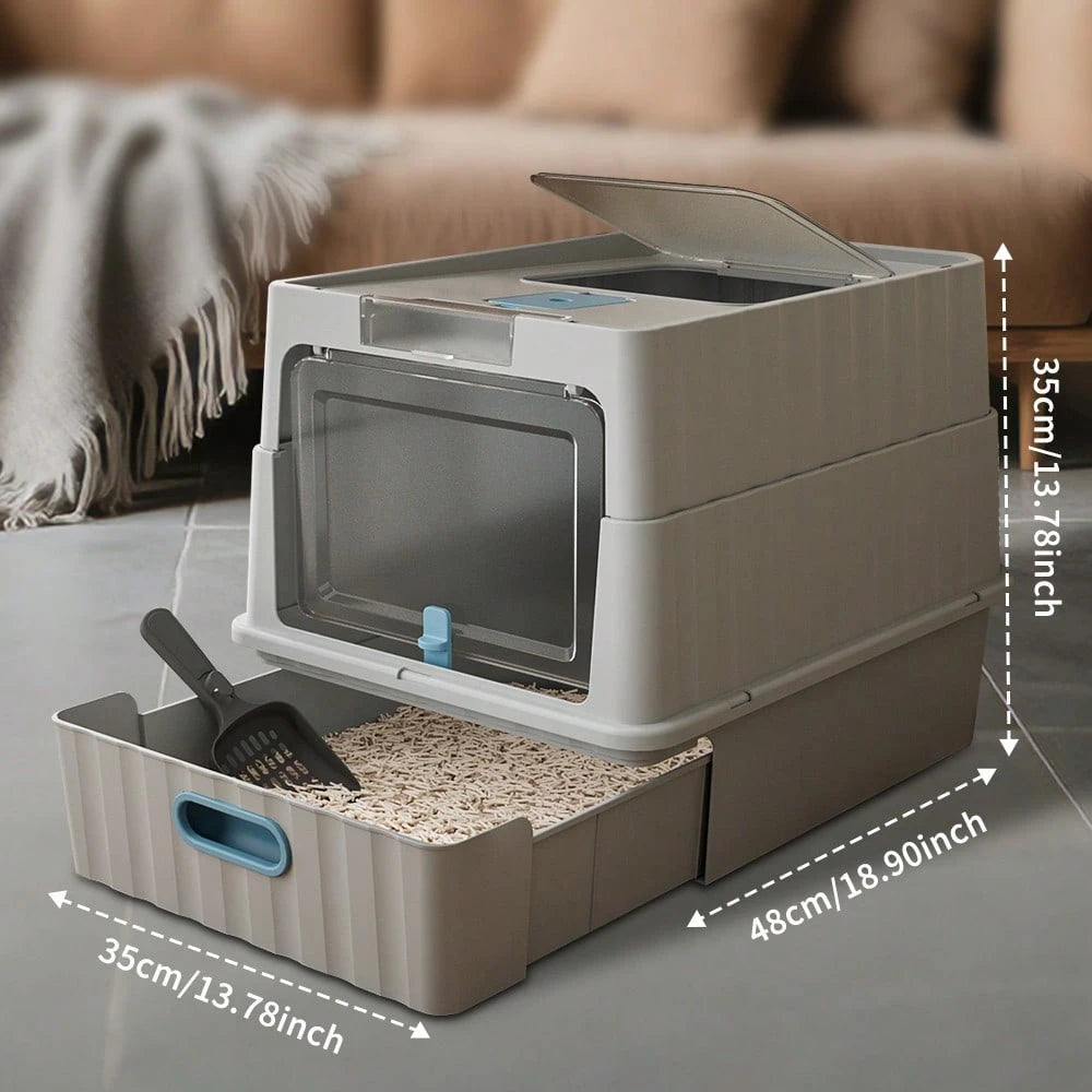 Litter Box Cat Shovel For Cats Up To 10Kg Large Cat Litter Box With Scoop And Drawer, Portable Foldable Cat Litter Box, Furniture For Cats, Indoor Kittens, Pet Toilet