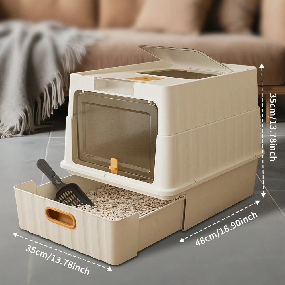 Litter Box Cat Shovel For Cats Up To 10Kg Large Cat Litter Box With Scoop And Drawer, Portable Foldable Cat Litter Box, Furniture For Cats, Indoor Kittens, Pet Toilet