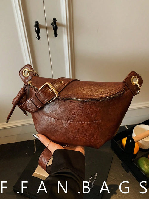 Livesso New Retro Niche Design Handbag, Women's Fashion Wide Strap Crossbody Bag, Casual Versatile Chest Bag/Waist Bag