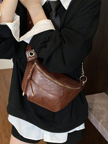 Livesso New Retro Niche Design Handbag, Women's Fashion Wide Strap Crossbody Bag, Casual Versatile Chest Bag/Waist Bag