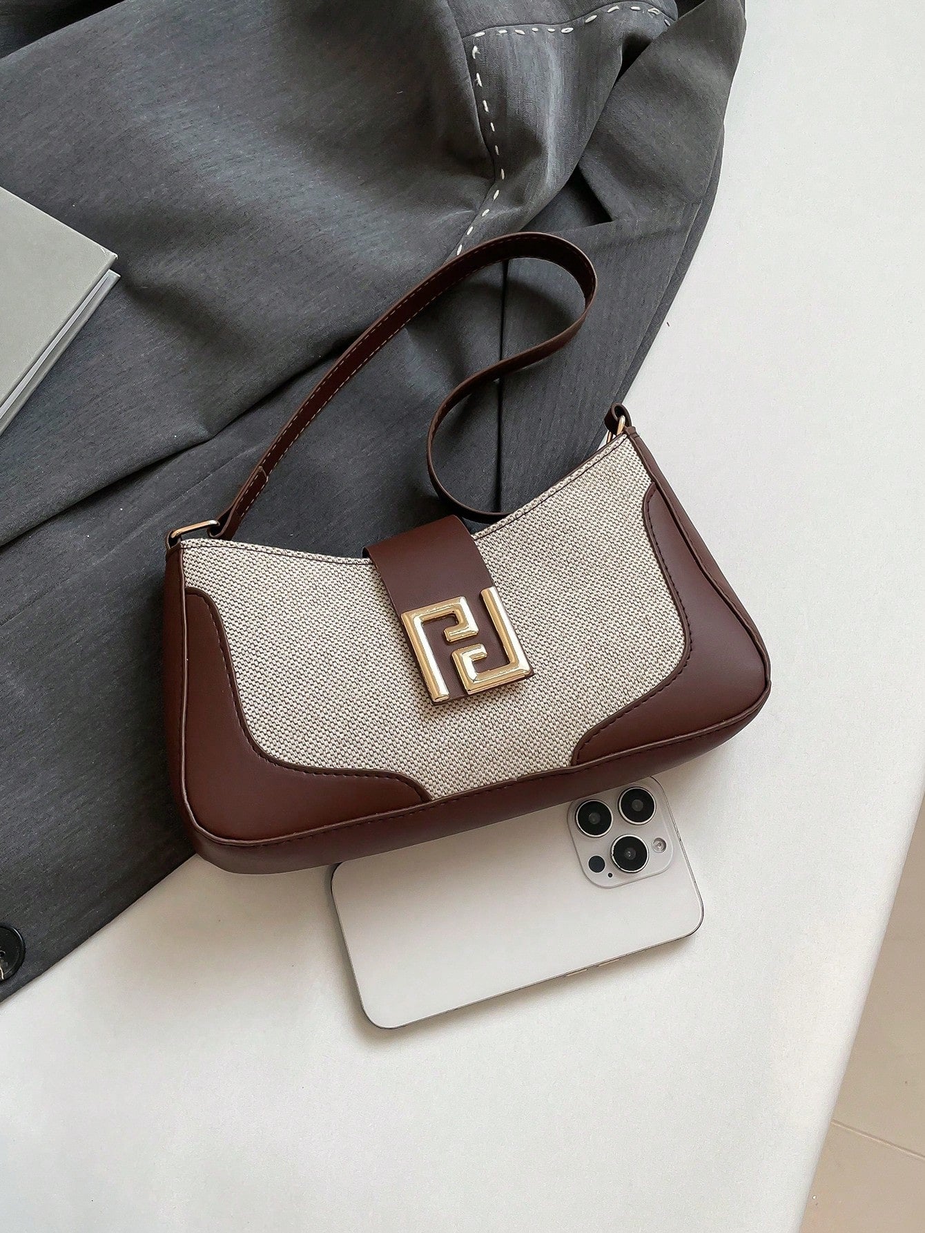 Livesso Women's Fashion Casual Commuter Shoulder Bag, Colorblock Design, Portable Crossbody Bag Suitable For Dates, Shopping, Gifts