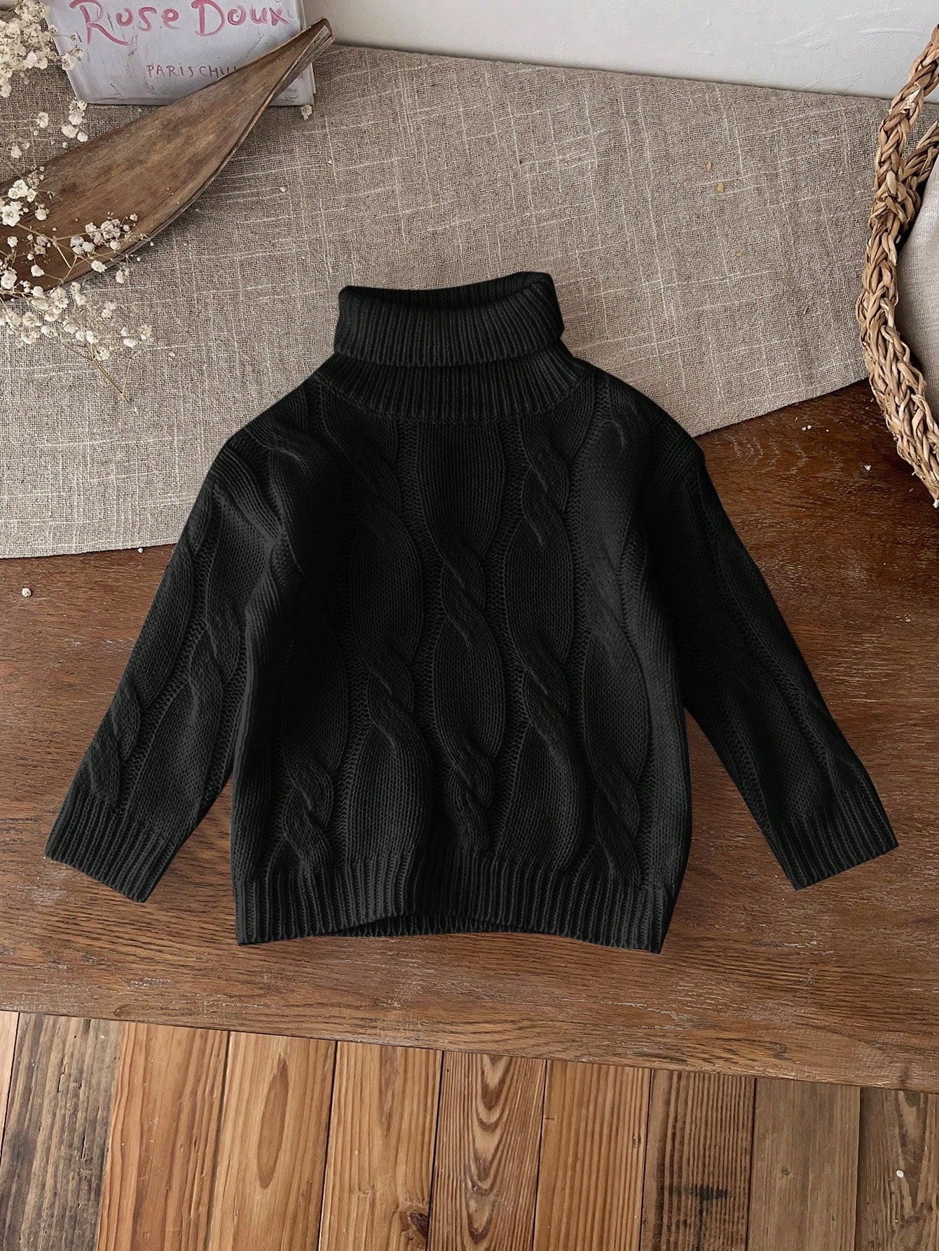 LMoss Kids LMoss Cute And Versatile Milk White Simple High Neck Long Sleeve Sweater For Baby Girls, Autumn/Winter
