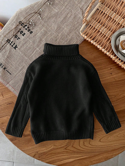 LMoss Kids LMoss Cute And Versatile Milk White Simple High Neck Long Sleeve Sweater For Baby Girls, Autumn/Winter