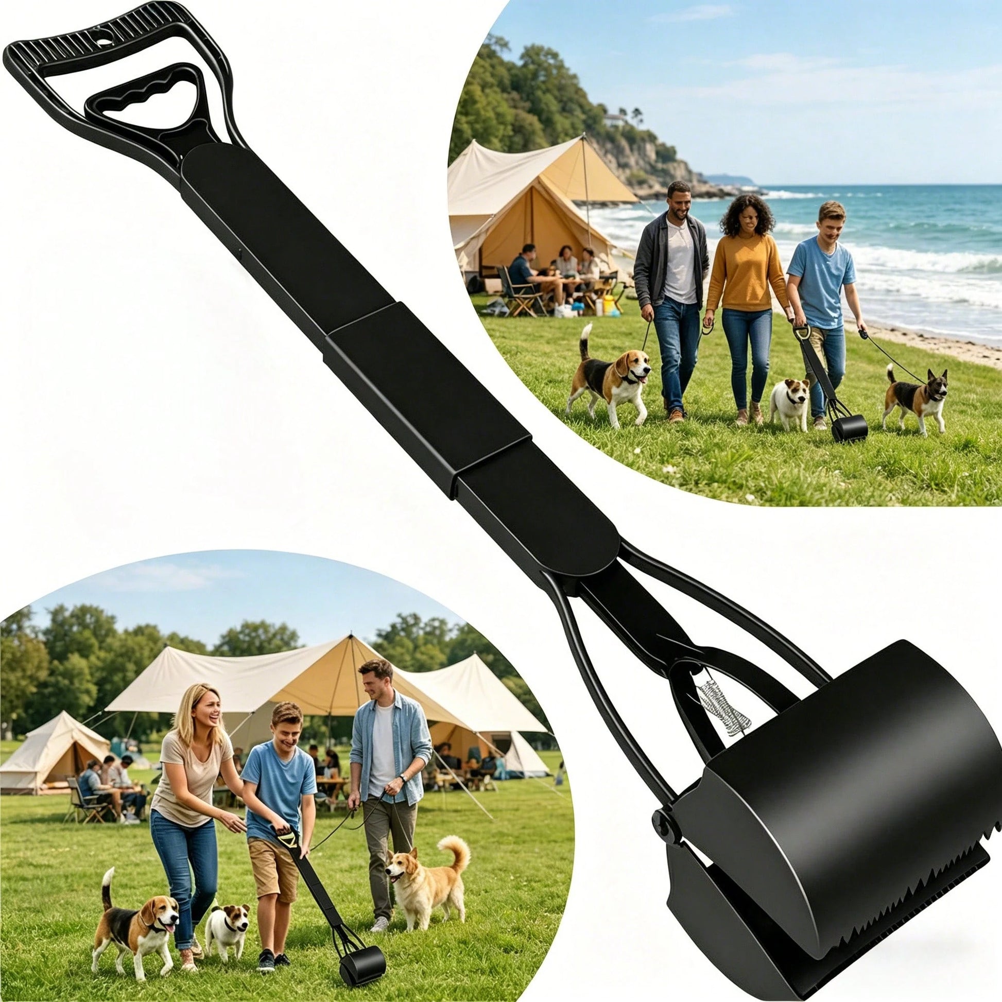 Long-Handled Dog Pick-Up Shovel Set (3pcs)| Including 20 Garbage Bags+Bone Receiver| Foldable And Portable| Cleaning Large And Medium-Sized Dog Feces| Suitable For Courtyard Lawn.