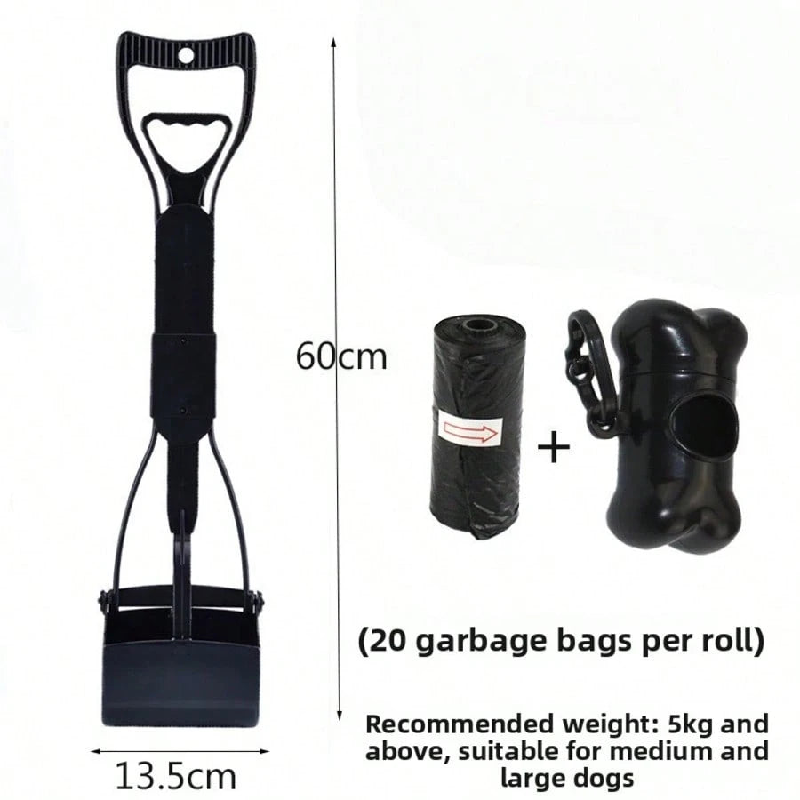 Long-Handled Dog Pick-Up Shovel Set (3pcs)| Including 20 Garbage Bags+Bone Receiver| Foldable And Portable| Cleaning Large And Medium-Sized Dog Feces| Suitable For Courtyard Lawn.