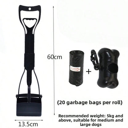 Long-Handled Dog Pick-Up Shovel Set (3pcs)| Including 20 Garbage Bags+Bone Receiver| Foldable And Portable| Cleaning Large And Medium-Sized Dog Feces| Suitable For Courtyard Lawn.