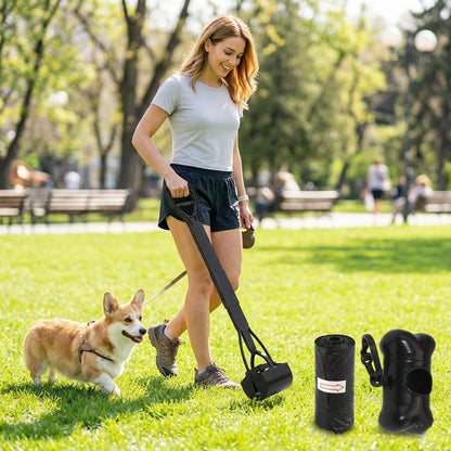 Long-Handled Dog Pick-Up Shovel Set (3pcs)| Including 20 Garbage Bags+Bone Receiver| Foldable And Portable| Cleaning Large And Medium-Sized Dog Feces| Suitable For Courtyard Lawn.