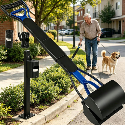 Long-Handled Dog Pick-Up Shovel Set (3pcs)| Including 20 Garbage Bags+Bone Receiver| Foldable And Portable| Cleaning Large And Medium-Sized Dog Feces| Suitable For Courtyard Lawn.