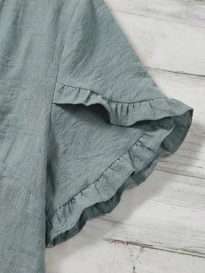 LUNE CURVE Plus Size Woven Casual Boho Resort Daily Vacation Commuting And Office Wear Summer Women's Shirt Dusty Blue