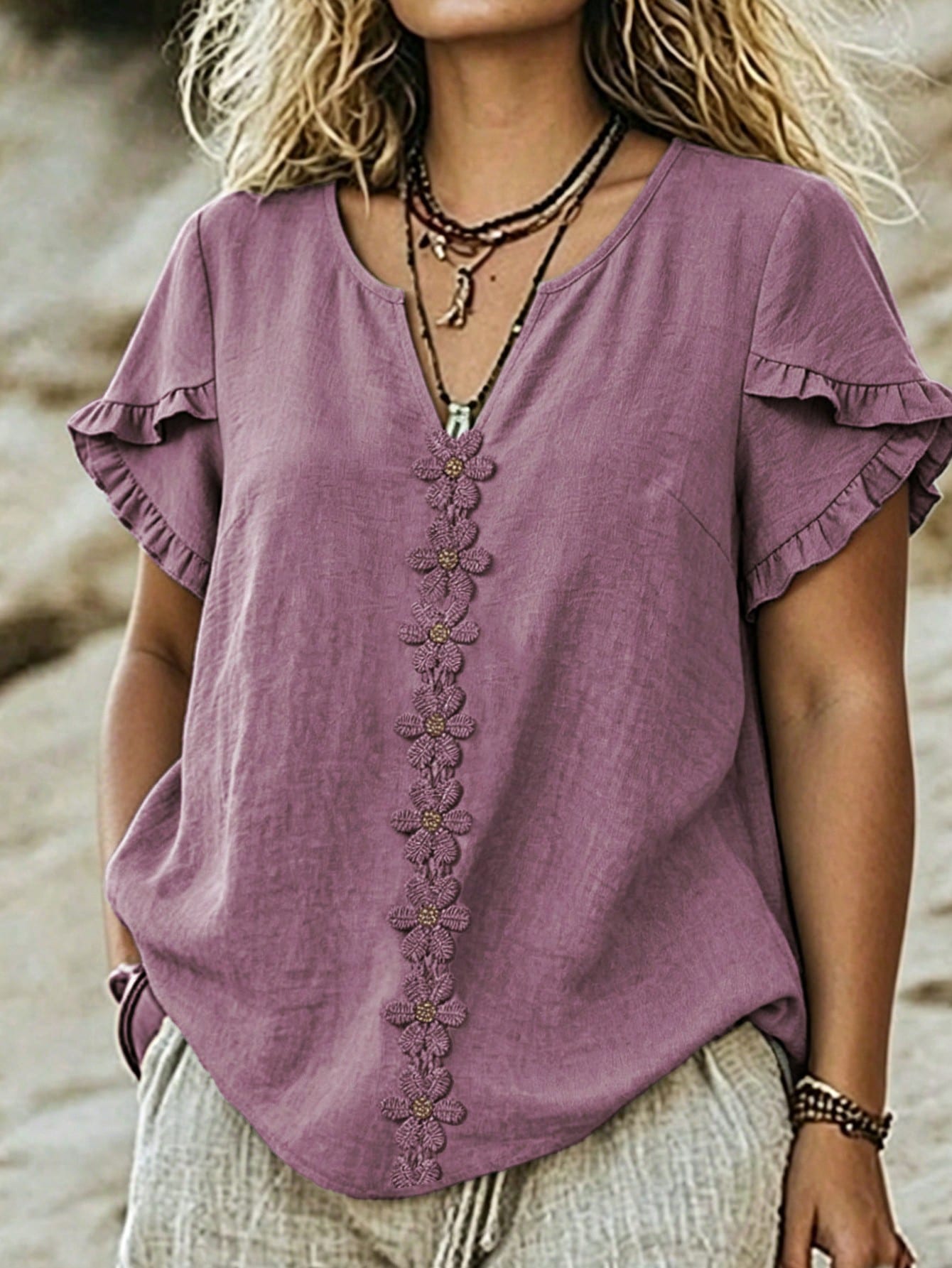 LUNE CURVE Plus Size Woven Casual Boho Resort Daily Vacation Commuting And Office Wear Summer Women's Shirt Dusty Blue