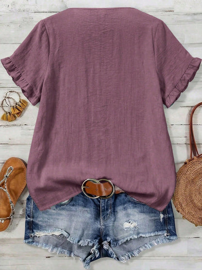 LUNE CURVE Plus Size Woven Casual Boho Resort Daily Vacation Commuting And Office Wear Summer Women's Shirt Dusty Blue