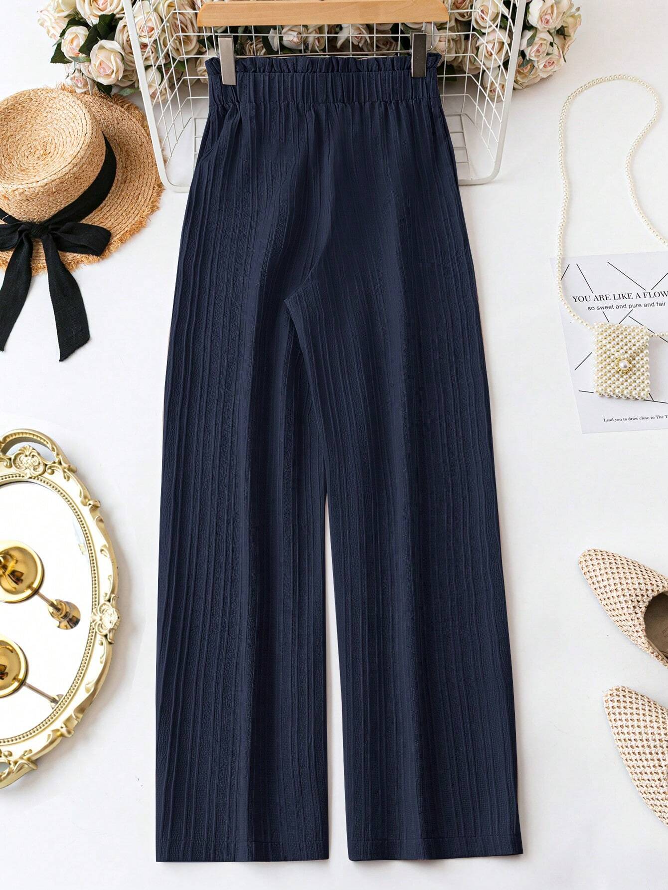 LUNE Ladies Solid Color Belted Casual Long Pants For Daily Wear,Casual