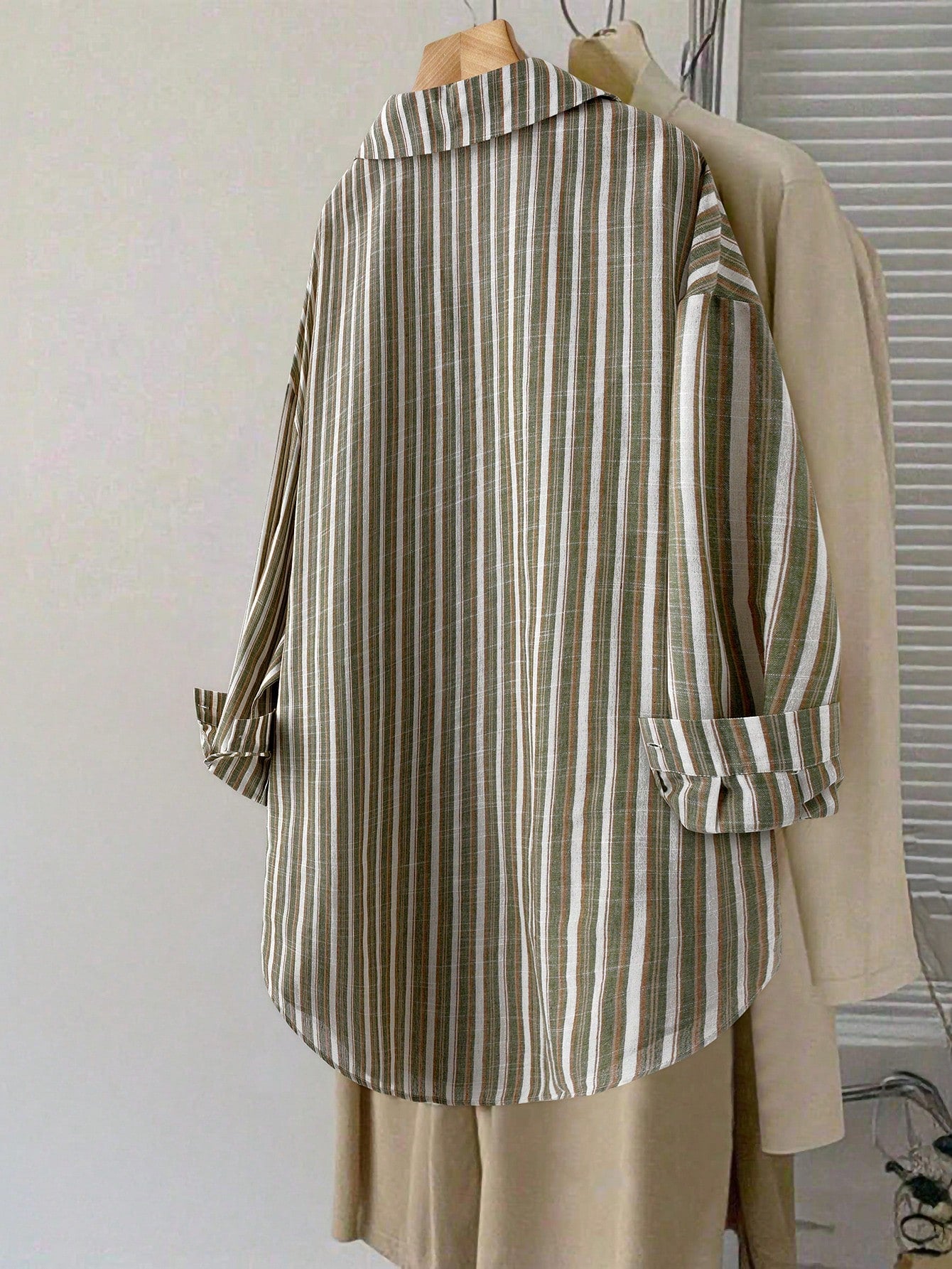 LUNE Plus Size Women's Striped Print Long Sleeve Shirt,Casual Loose Comfy Blouse For Autumn,Smart Casual,Office,White Sequence,Thanksgiving Holiday Wear