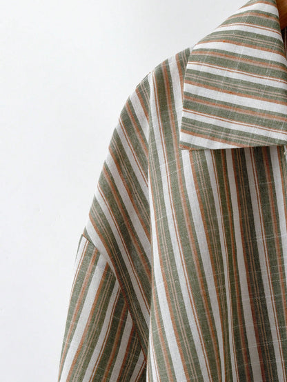 LUNE Plus Size Women's Striped Print Long Sleeve Shirt,Casual Loose Comfy Blouse For Autumn,Smart Casual,Office,White Sequence,Thanksgiving Holiday Wear