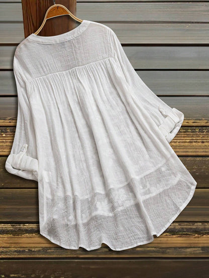 LUNE Plus Size Women V-Neck Applique Casual Versatile Daily Wear Shirt Fall