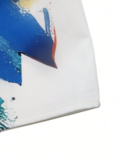 LUNE Women's Designer Fashion Graffiti Print One Shoulder Fitted Elegant Dress Vacation White Summer