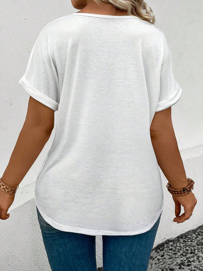 LUNE Women's Spring/Summer New Hot-Selling Lace Patchwork Design Casual Versatile Plus Size T-Shirt