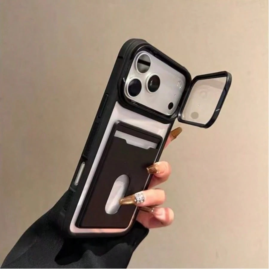 Luxury Card Holder Lens Frame Bracket Phone Case Compatible With IPhone 17 Pro Max 17 16 15 14 Plus 13 12 Pro Max 11 Shockproof Armor Protective Cover With Lens Glass