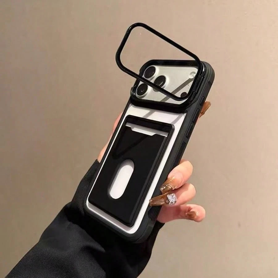 Luxury Card Holder Lens Frame Bracket Phone Case Compatible With IPhone 17 Pro Max 17 16 15 14 Plus 13 12 Pro Max 11 Shockproof Armor Protective Cover With Lens Glass