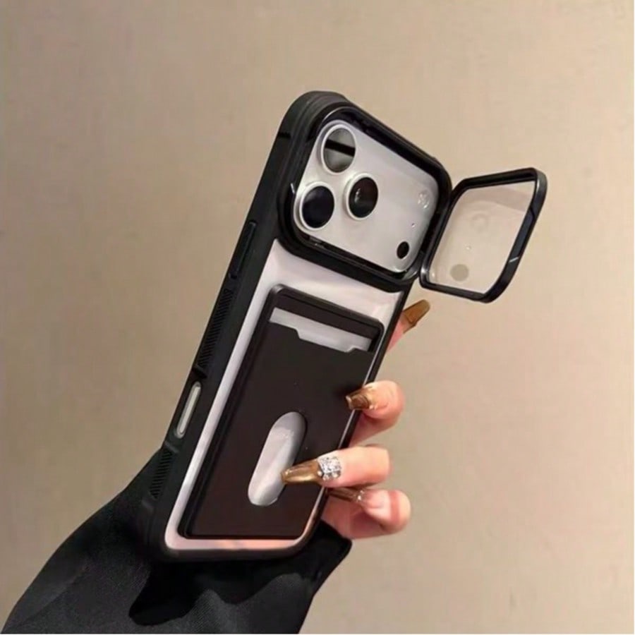 Luxury Card Holder Lens Frame Bracket Phone Case Compatible With IPhone 17 Pro Max 17 16 15 14 Plus 13 12 Pro Max 11 Shockproof Armor Protective Cover With Lens Glass