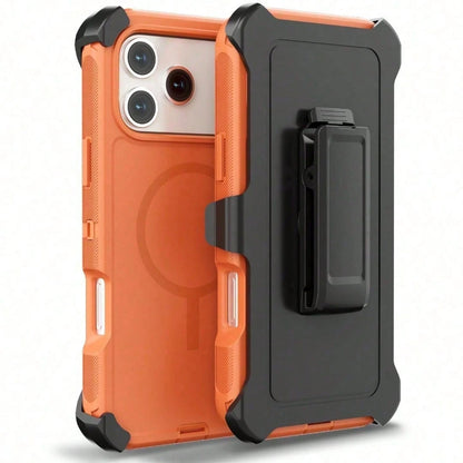 Luxury Dark Purple Case With Invisible Magnetic Charging & Detachable Belt Clip For IPhone 17-14 Pro Max, Fashion Hybrid Anti-Drop Shockproof Cover