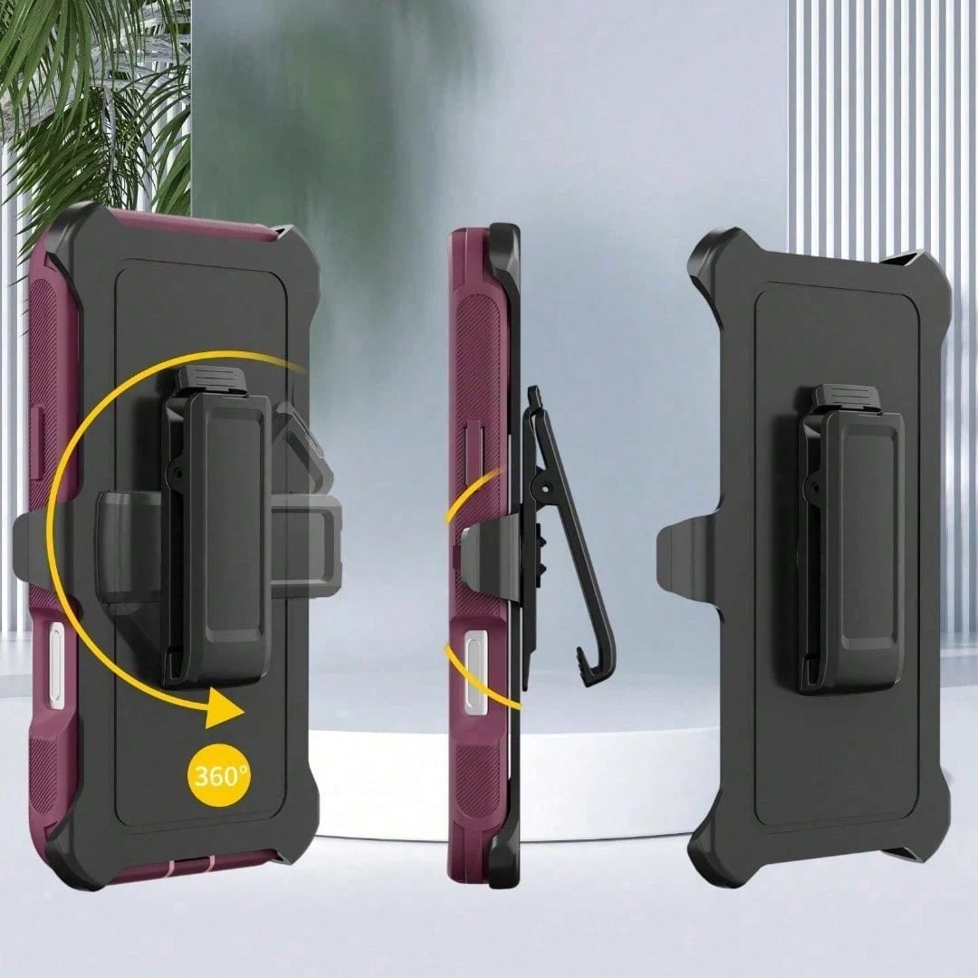 Luxury Dark Purple Case With Invisible Magnetic Charging & Detachable Belt Clip For IPhone 17-14 Pro Max, Fashion Hybrid Anti-Drop Shockproof Cover