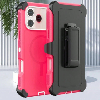 Luxury Dark Purple Case With Invisible Magnetic Charging & Detachable Belt Clip For IPhone 17-14 Pro Max, Fashion Hybrid Anti-Drop Shockproof Cover