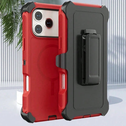 Luxury Dark Purple Case With Invisible Magnetic Charging & Detachable Belt Clip For IPhone 17-14 Pro Max, Fashion Hybrid Anti-Drop Shockproof Cover
