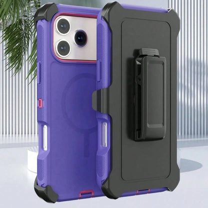 Luxury Dark Purple Case With Invisible Magnetic Charging & Detachable Belt Clip For IPhone 17-14 Pro Max, Fashion Hybrid Anti-Drop Shockproof Cover