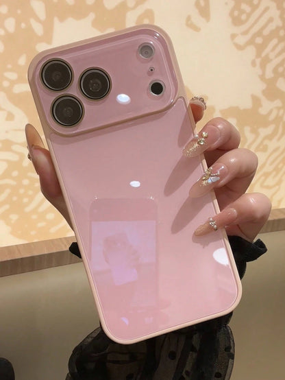 Luxury Glossy Glass Phone Case Compatible With IPhone 17 Pro Max, 16, 15, 14, 13, 12, 11 Pro Max, Lens Protection, Minimalist Solid Color, Cute, Elegant Phone Case Compatible With IPhone 17 Pro Max, 1