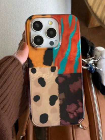 Luxury Patchwork Elements Fashion Leopard Print Patchwork Wavy Eagle Claw Tiger Stripe Phone Case, Compatible With IPhone 17 Pro Max, 17 Pro, 17 Air, 17, 12, 13, 14, 15, 16 Pro Max, 14 Plus, 15 Plus