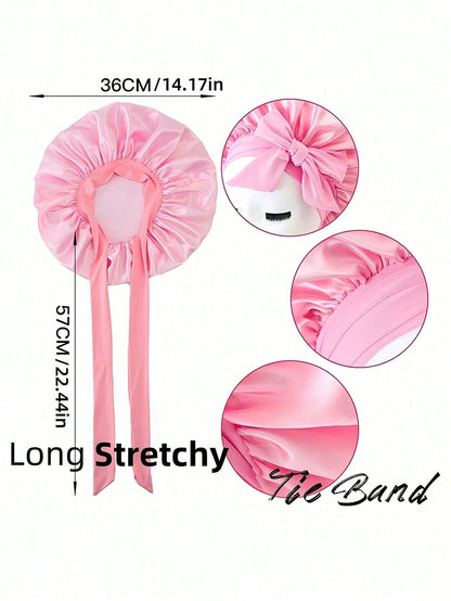 Luxury Satin Silk Headscarf With Adjustable Tie, Lightweight Hair Protection Cap, Suitable For All-Night Wear, Comfortable Hair Care And Washing, Unisex Bowknot Faux Silk Wide-Brim Sleep Cap Headscarf