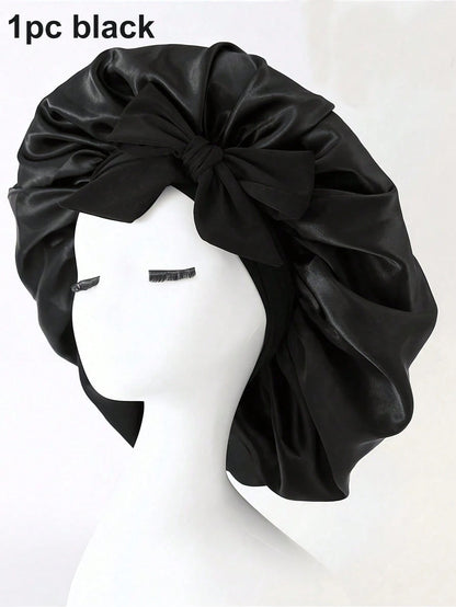Luxury Satin Silk Headscarf With Adjustable Tie, Lightweight Hair Protection Cap, Suitable For All-Night Wear, Comfortable Hair Care And Washing, Unisex Bowknot Faux Silk Wide-Brim Sleep Cap Headscarf