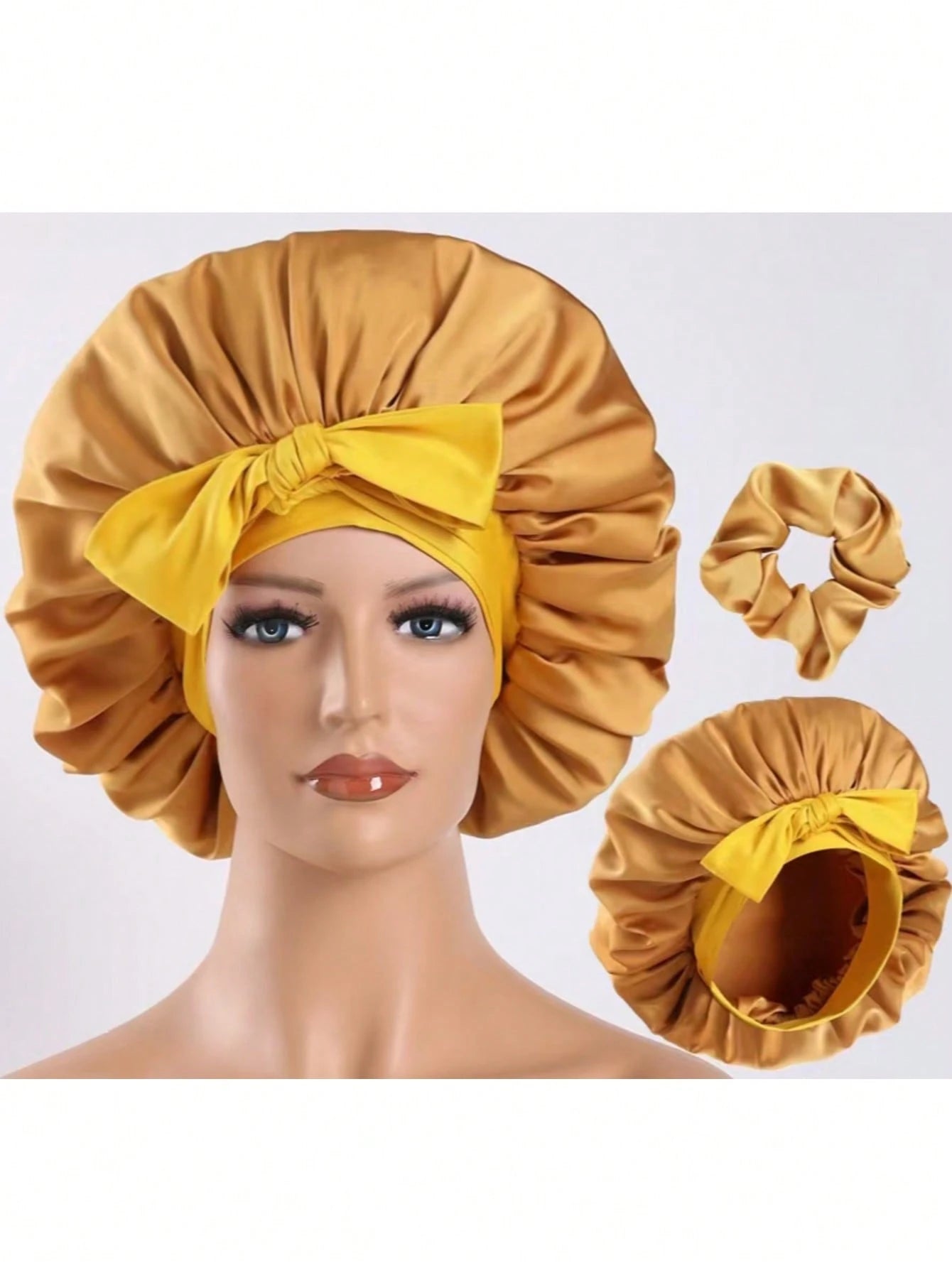 Luxury Satin Silk Headscarf With Adjustable Tie, Lightweight Hair Protection Cap, Suitable For All-Night Wear, Comfortable Hair Care And Washing, Unisex Bowknot Faux Silk Wide-Brim Sleep Cap Headscarf